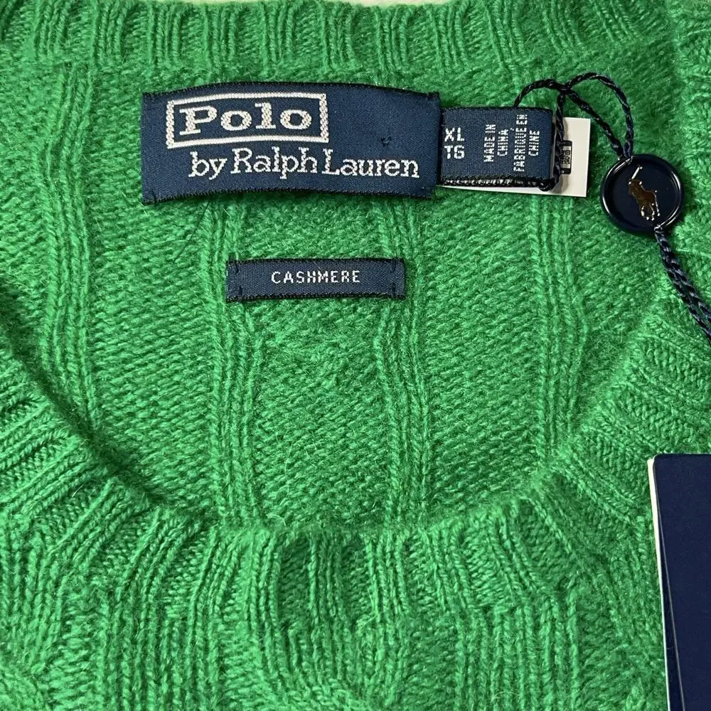 Polo Ralph Lauren Iconic Cable Knit Cashmere Sweater XL Blue Label $498 NWT - Picture 3 of 11